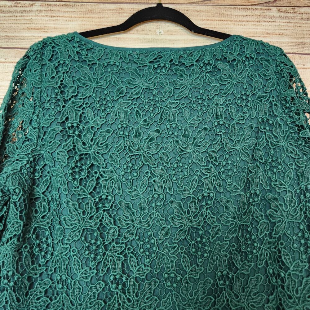 Talbots Cotton Lace Blouse Green 14P Lined NWT Hidden Side Zipper Blouse Top - Picture 12 of 16